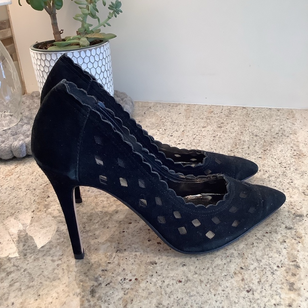 Dune London Black Suede Scalloped Heels Size 40 (9)